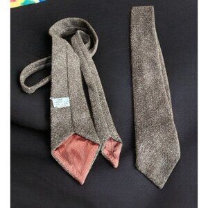 Vtg Pure Herdwick Wool Necktie Textured Brown w/ Salmon Lining England Men's Tie